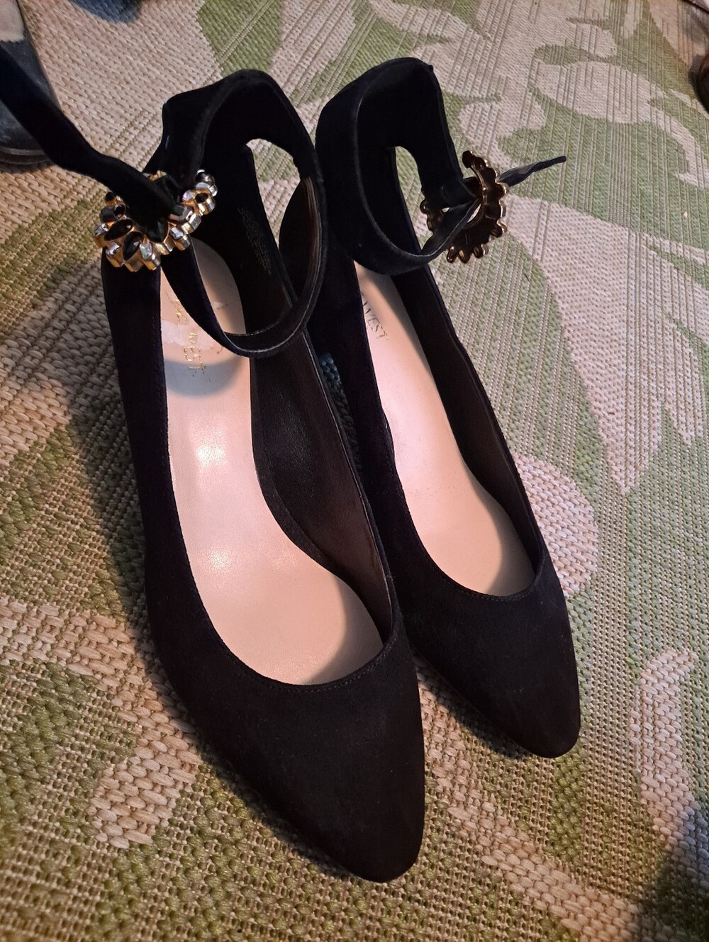 Nine West Vintage Black Suede Pointed-Toe Ankle Strap Pumps - Woman Shoes